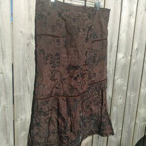 Vintage 90s Brown Skirt Large 37.5"W Flocked Taffeta Grunge NUOVI SARTI y2k